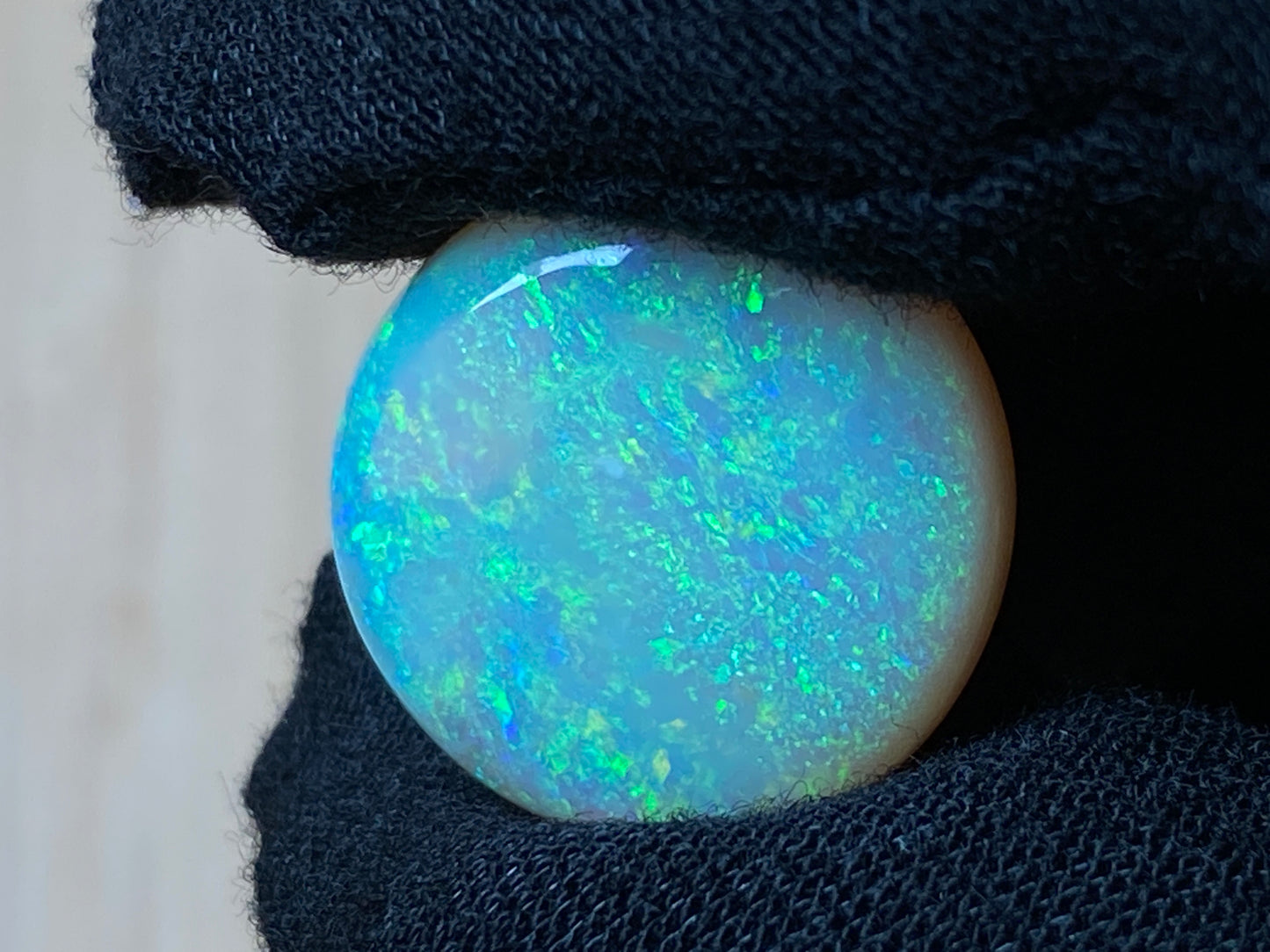 8 Carats Natural Australian Crystal Opal, Polished, Coober Pedy, Bright Greens, 16mm Round