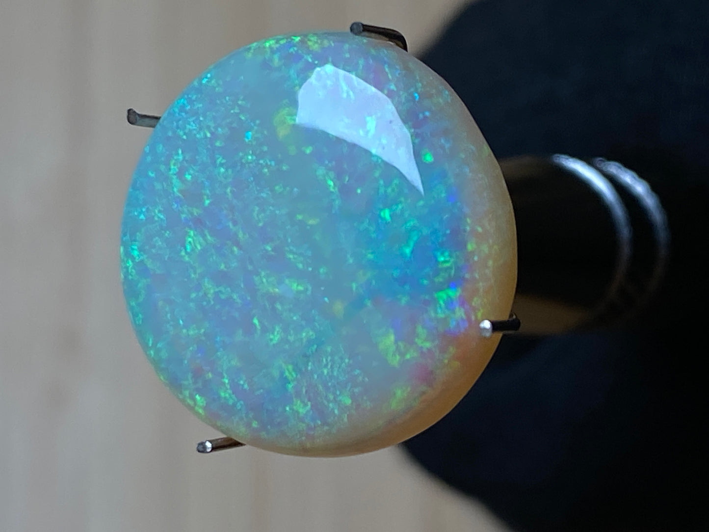 8 Carats Natural Australian Crystal Opal, Polished, Coober Pedy, Bright Greens, 16mm Round