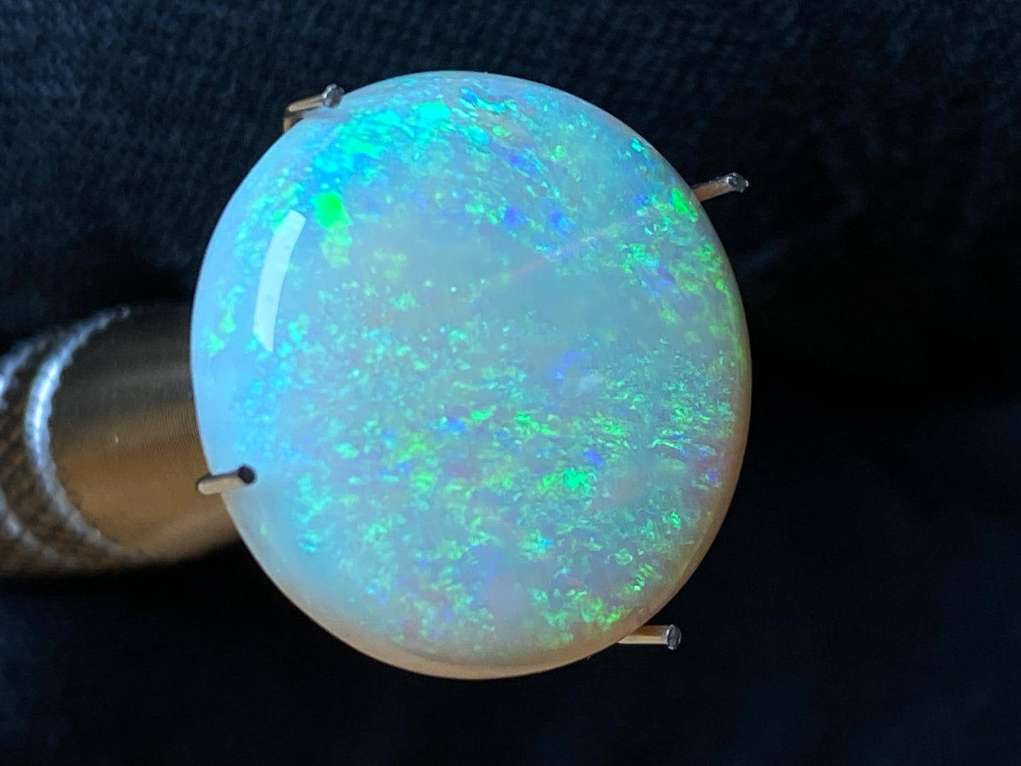 8 Carats Natural Australian Crystal Opal, Polished, Coober Pedy, Bright Greens, 16mm Round