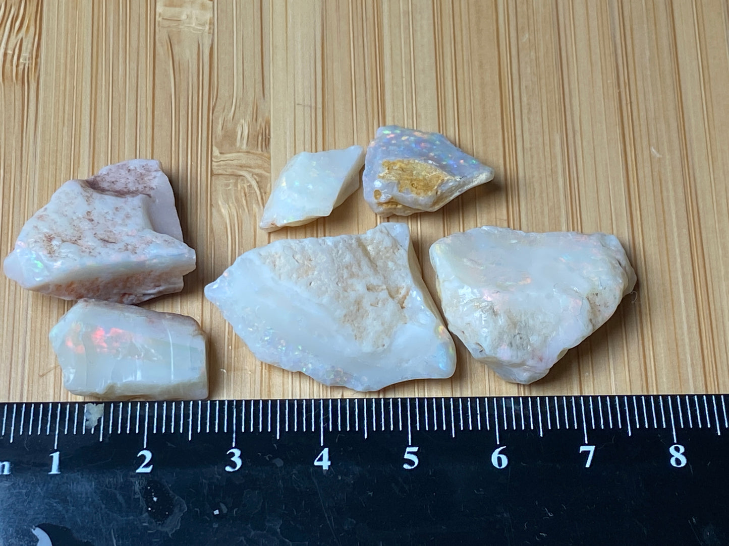 0.5oz Natural Australian Opal Parcel, 6 Stones In The Rough, White and Crystal Coober Pedy