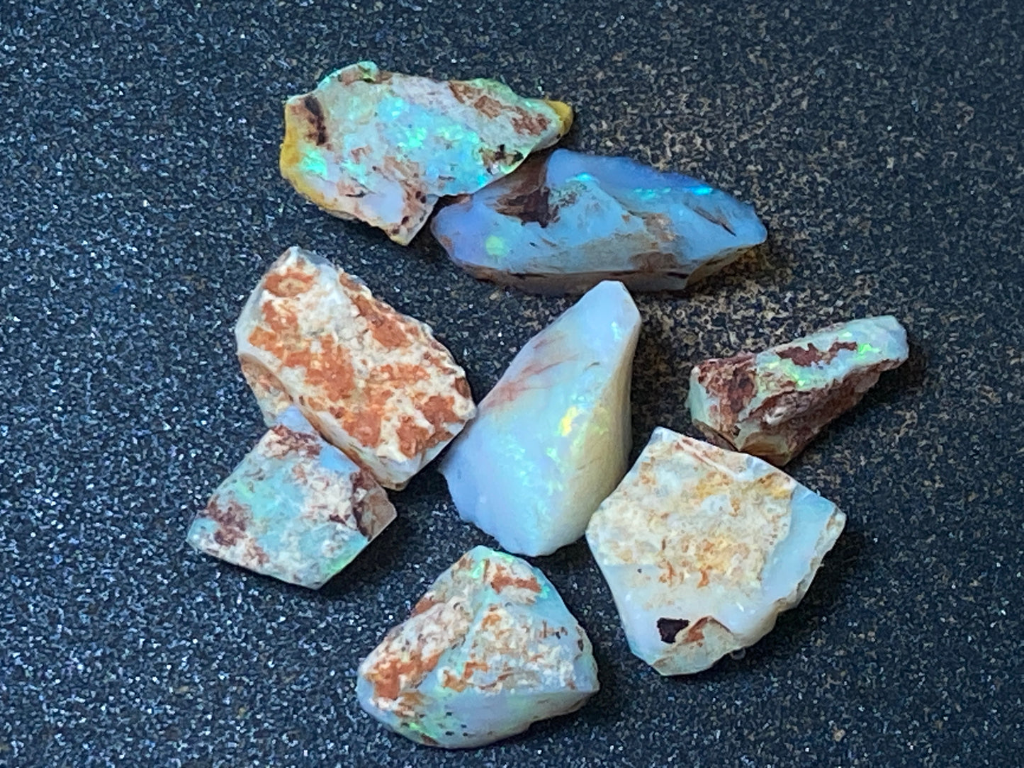 24 Cts Australian Opal Parcel, In The Rough, 8 Small Stones, Rare Lambina,
