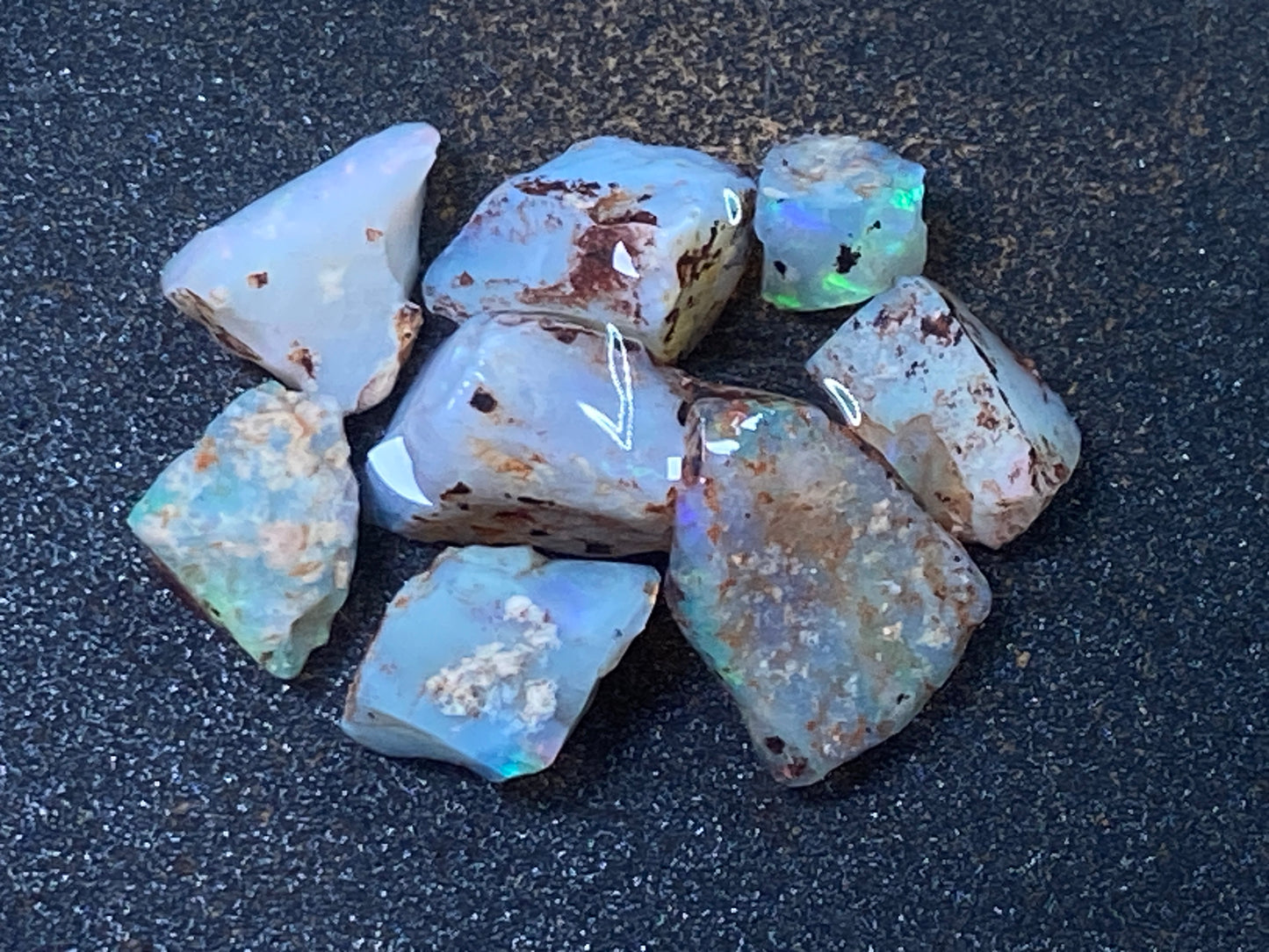 27 Cts Australian Opal Parcel, In The Rough, 8 Small Stones, Rare Lambina