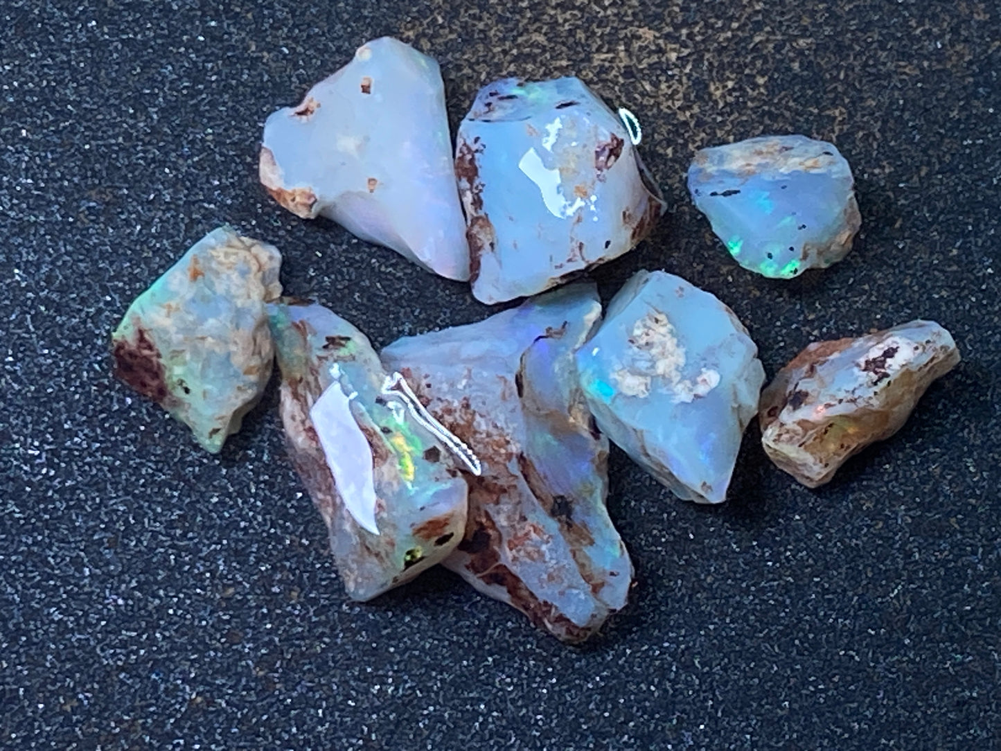 27 Cts Australian Opal Parcel, In The Rough, 8 Small Stones, Rare Lambina