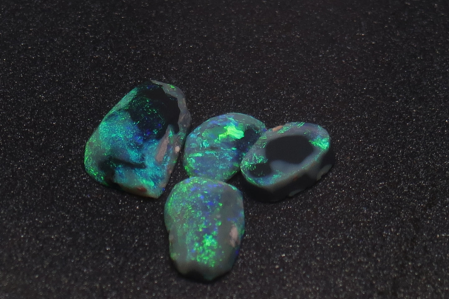 6.3Cts Lightning Ridge Black Opal Rubs Parcel, 4 Stones, Bright Greens And Blues. - Australian Opal Store