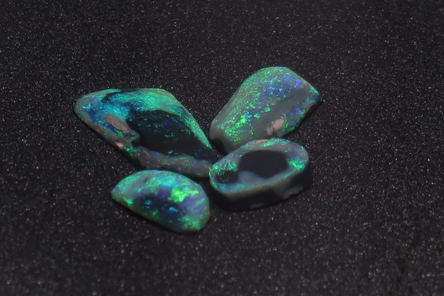 6.3Cts Lightning Ridge Black Opal Rubs Parcel, 4 Stones, Bright Greens And Blues. - Australian Opal Store
