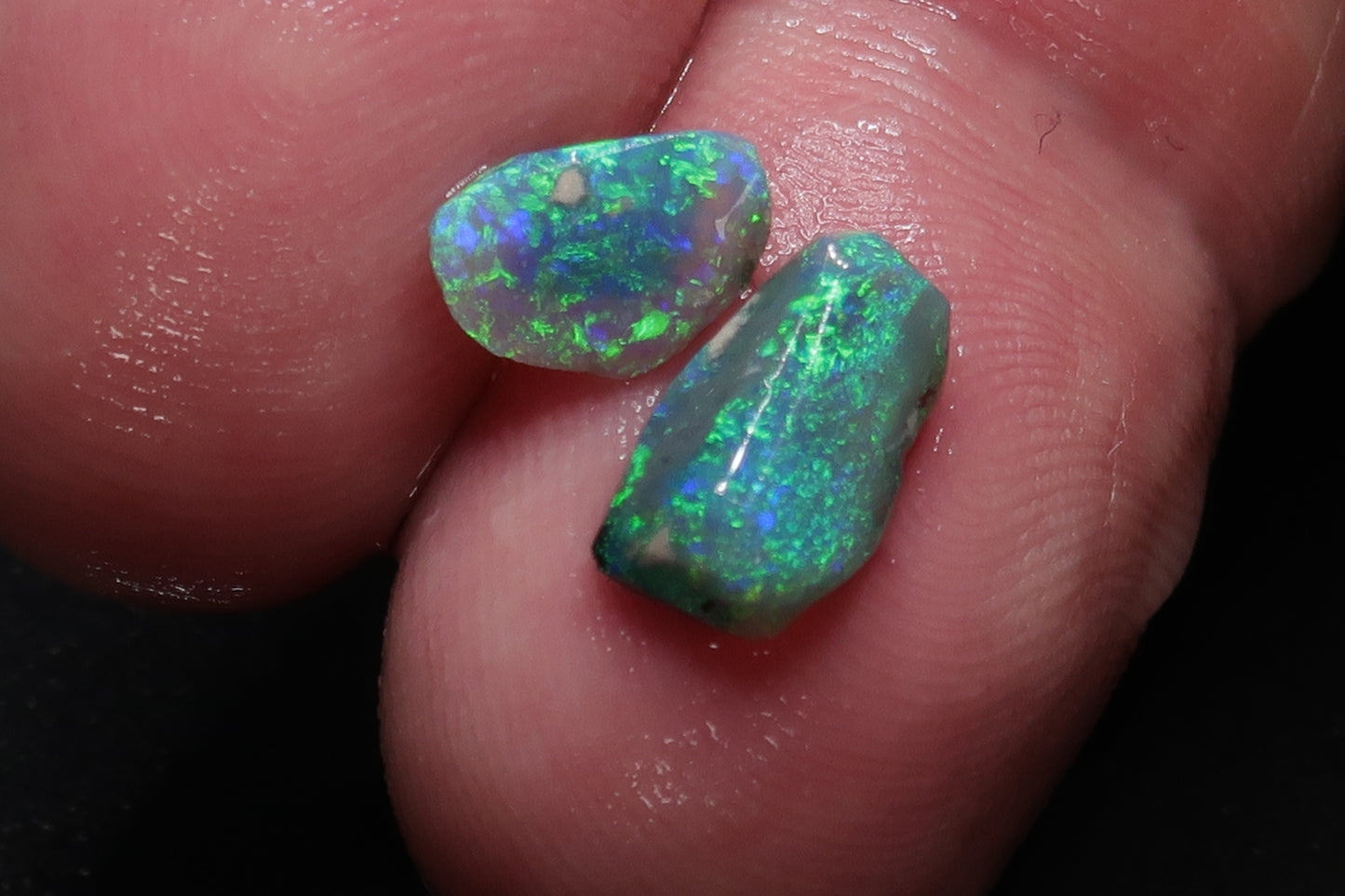 6.3Cts Lightning Ridge Black Opal Rubs Parcel, 4 Stones, Bright Greens And Blues. - Australian Opal Store