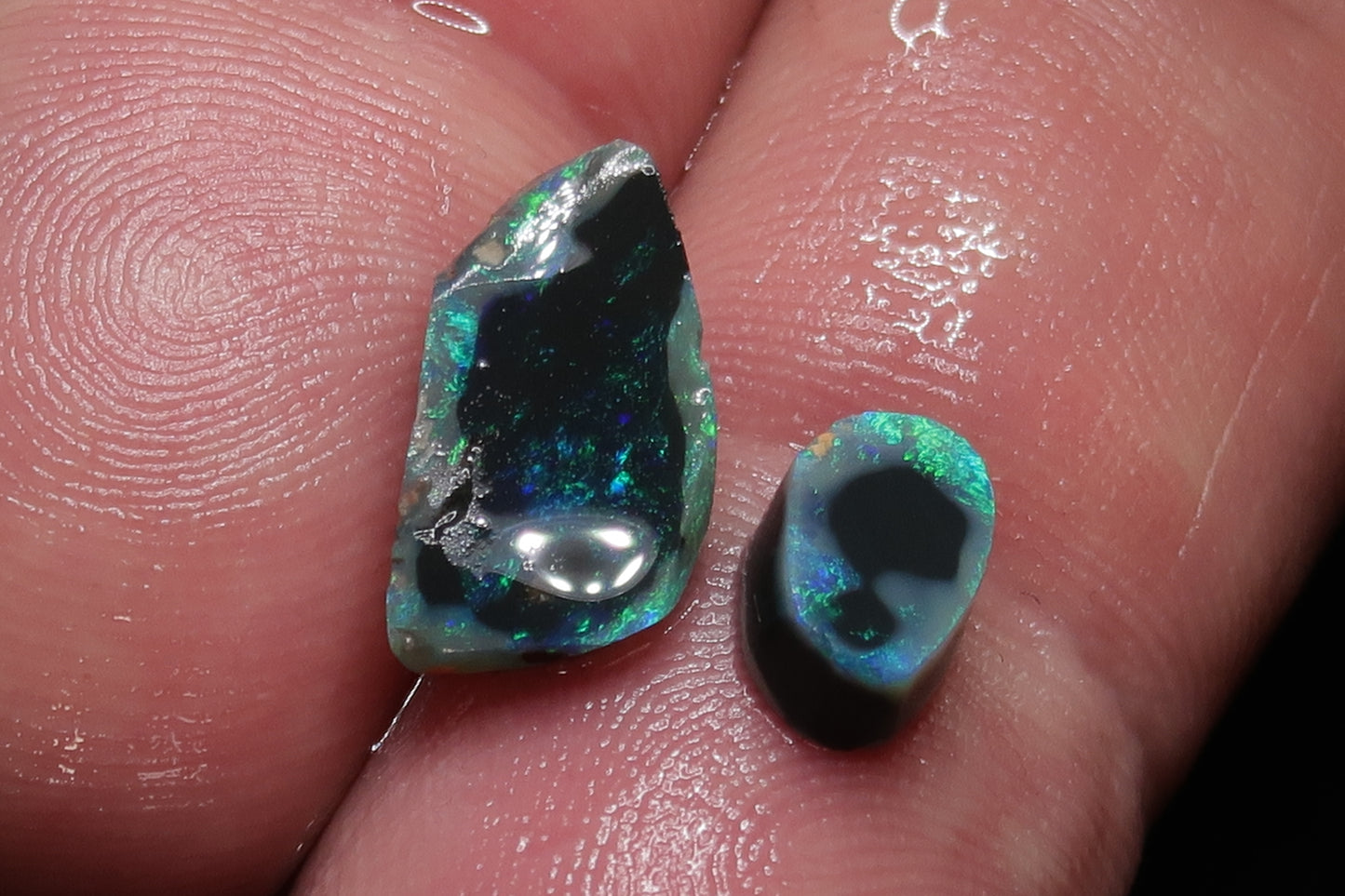 6.3Cts Lightning Ridge Black Opal Rubs Parcel, 4 Stones, Bright Greens And Blues. - Australian Opal Store