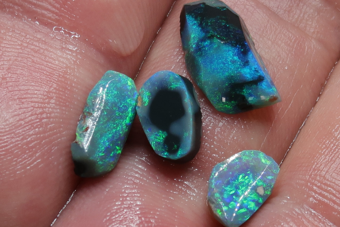 6.3Cts Lightning Ridge Black Opal Rubs Parcel, 4 Stones, Bright Greens And Blues. - Australian Opal Store