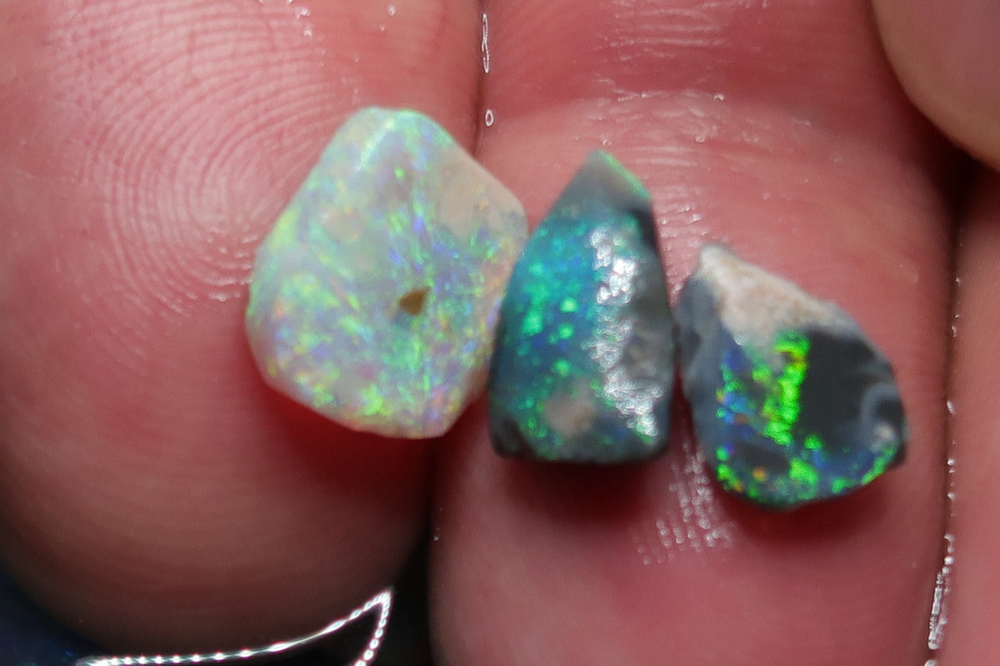 38cts Natural Australian Opal Rubs Parcel, 17 Small Stones, Bright, Black Lightning Ridge - Australian Opal Store