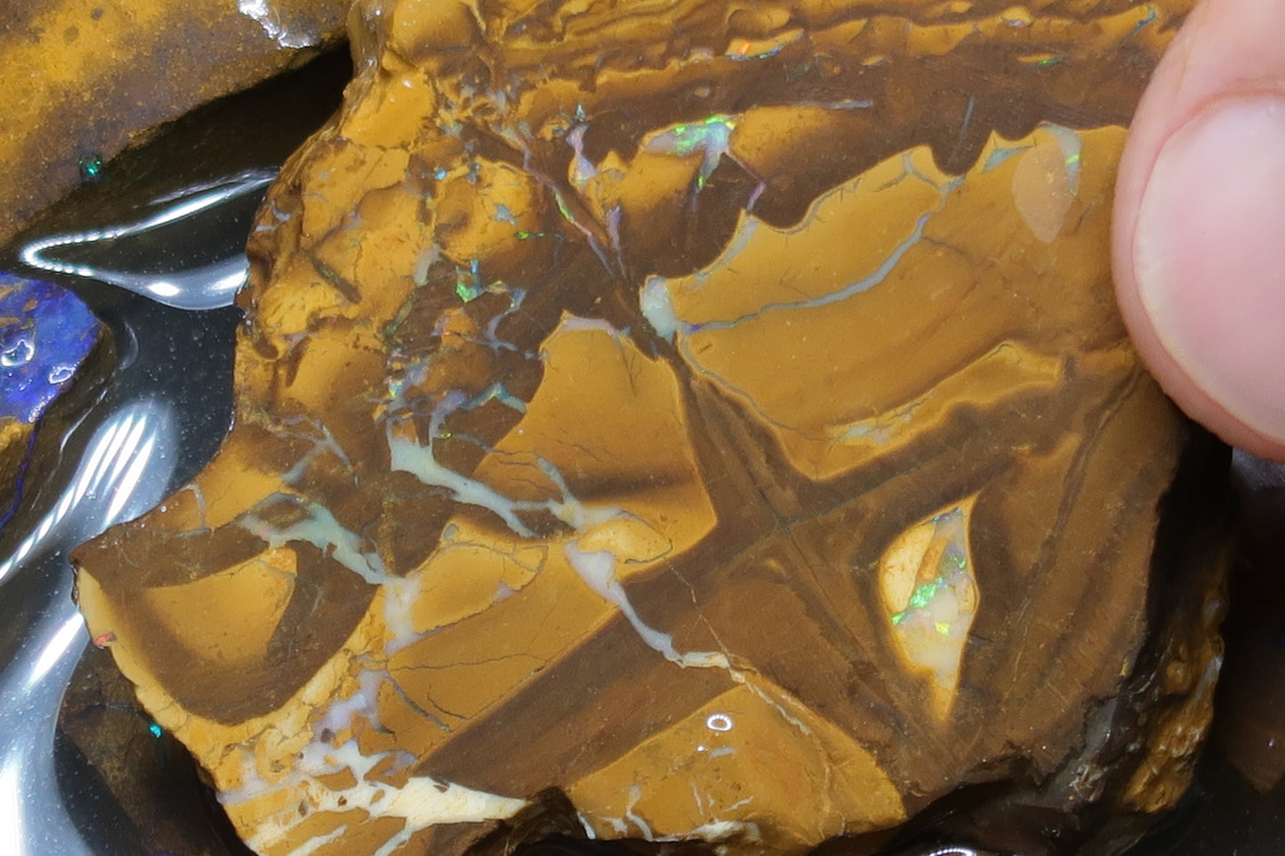 6.5oz Natural Australian Boulder Opal Parcel, 7 Stones In The Rough, Purple And Greens.