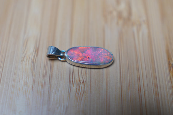 Natural Australian Opal Pendant, Coober Pedy Crystal In Silver, Red Fire