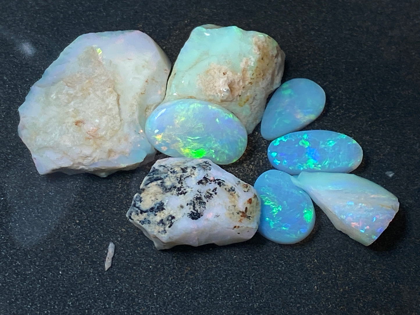 110 Carats Natural Australian Opal Parcel, Rough and Rubs, 8 Stones, 17 Mile Field