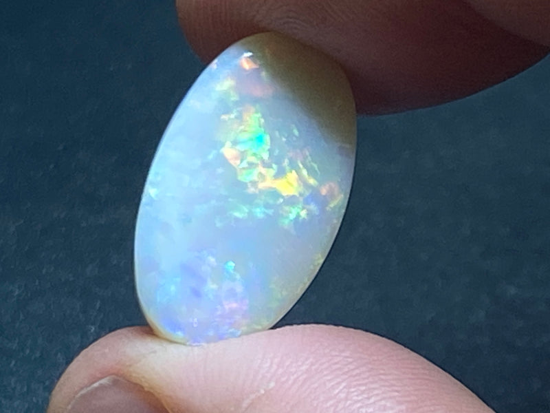 8 Cts Natural White Australian Opal Polished Stone, Full Bright Rainbow Of Colours