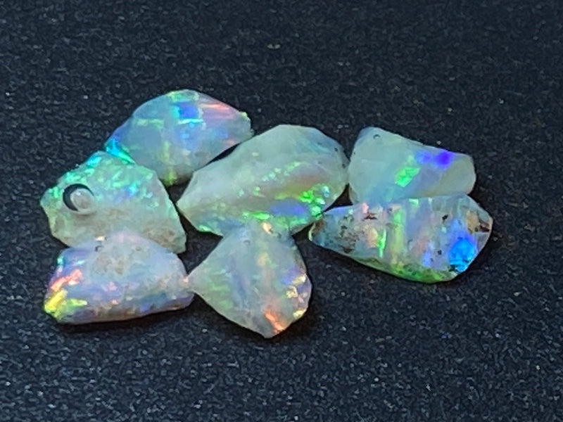 18 Cts Natural Australian Crystal Opal Parcel, 7 Spectacular Small Stones In The Rough,, AAA Brightness Full Spectrum Of Colours