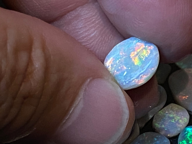47 Cts Natural Australian Opal Parcel, 27 Small Stones In Rubs and Rough Form, Bright Full Spectrum Of Colours