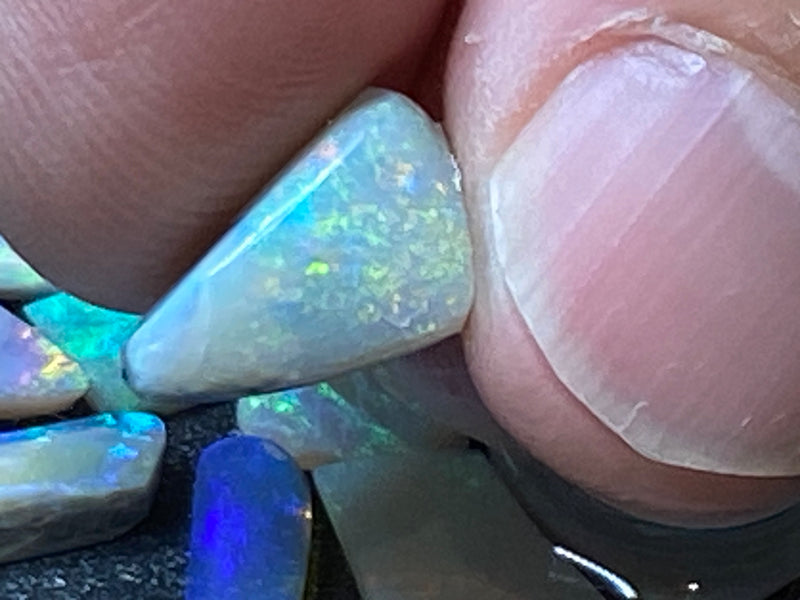 47 Cts Natural Australian Opal Parcel, 27 Small Stones In Rubs and Rough Form, Bright Full Spectrum Of Colours