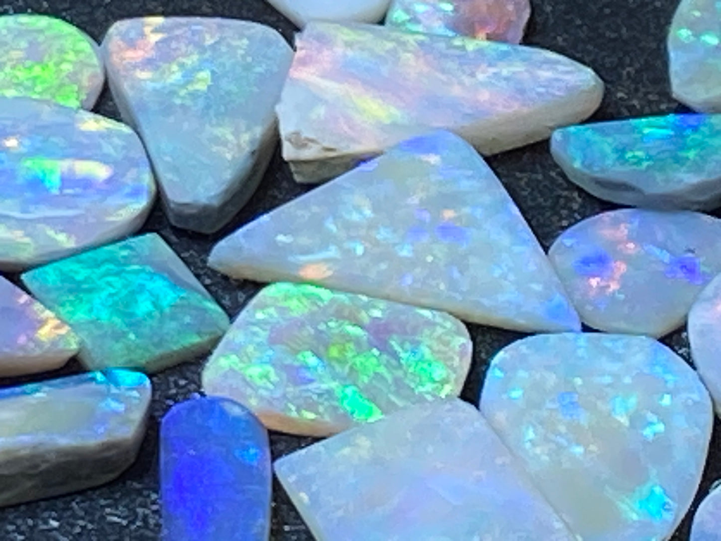 47 Cts Natural Australian Opal Parcel, 27 Small Stones In Rubs and Rough Form, Bright Full Spectrum Of Colours