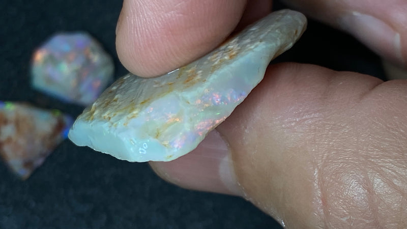 40 Cts Natural Australian Opal Parcel, 3 Stones In The Rough, Brilliant Crystal Colours.