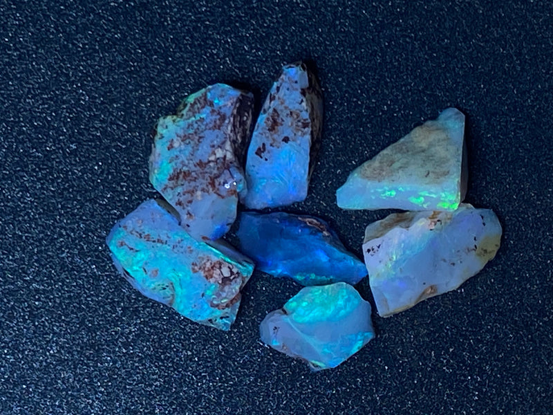 38 Cts Natural Australian Opal Parcel, 7 Small Stones, Lambina In The Rough, Bright