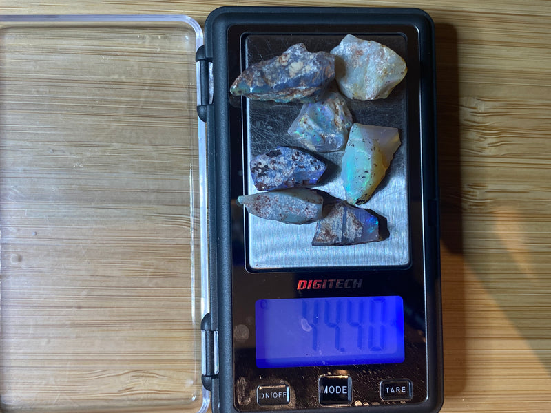 44 Cts Natural Australian Opal Parcel, 7 Small Stones, Lambina In The Rough, Bright