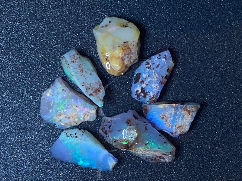 44 Cts Natural Australian Opal Parcel, 7 Small Stones, Lambina In The Rough, Bright