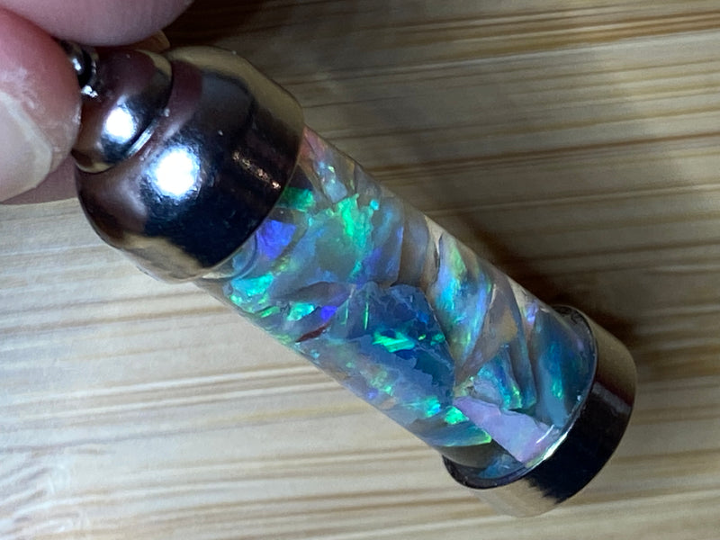 Australian Opal Vial. Super Bright Lightning Ridge Small Off Cuts In The Rough Inside.