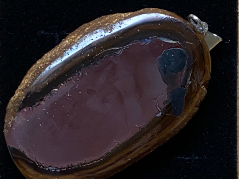 68 Cts, Natural Australian Opal Pendant, Polished Yowah Nut with Lightning Ridge Multicolour Solid Opal