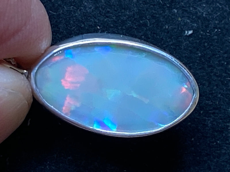 Natural Australian Opal Pendant, 2.3 Cts Lightning Ridge in 925 Sterling Silver, Red Ribbon Pattern