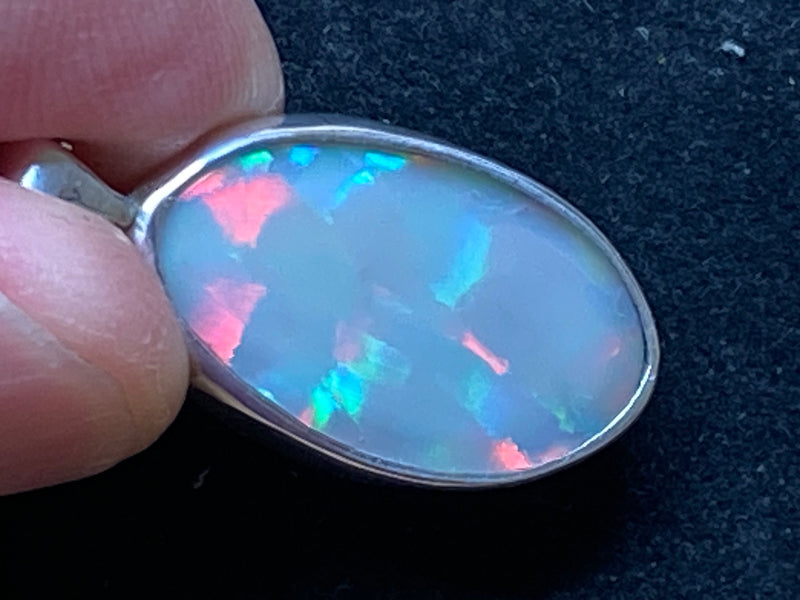 Natural Australian Opal Pendant, 2.3 Cts Lightning Ridge in 925 Sterling Silver, Red Ribbon Pattern