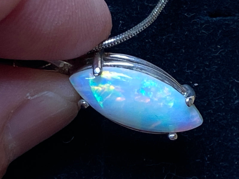 Natural Australian Opal Pendant Necklace, 1.9ct Coober Pedy Crystal Set in 925 Sterling Silver.