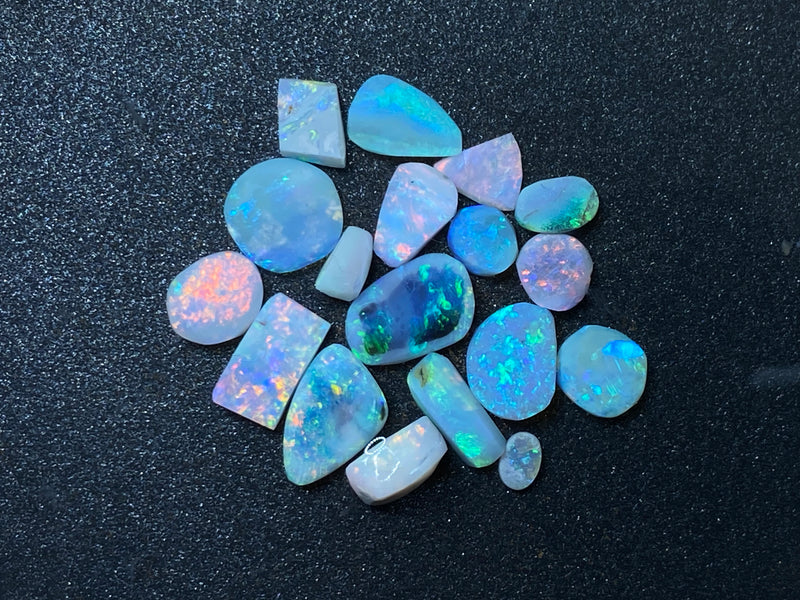 27Cts Natural Australian Opal Parcel, Mixed Fields Rubs, Crystal, Dark and Blacks 18 Small Stones.
