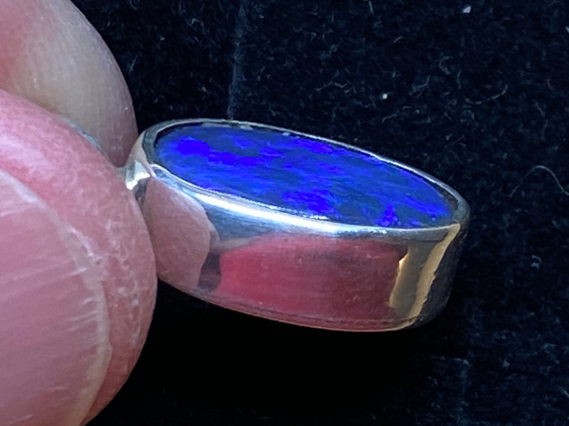 Natural Solid Australian Black Opal Pendant, Beautiful Blues In Sterling Silver
