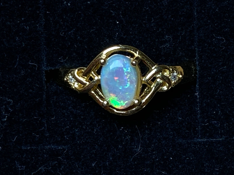 天然澳大利亚镀金蛋白石戒指，闪电岭水晶，电绿色，尺寸 8