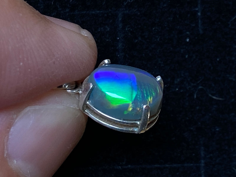 Natural Australian Solid Opal Pendant, Lightning Ridge Dark Crystal, Rolling Electric Green