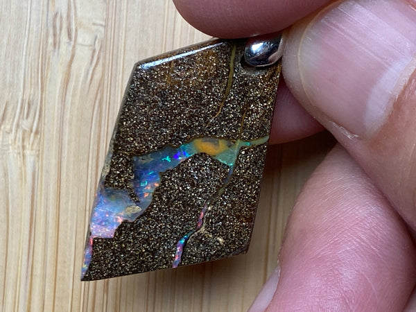 Natural Australian Boulder Opal Pendant, Double Sided Vein with Rainbow Of Colours