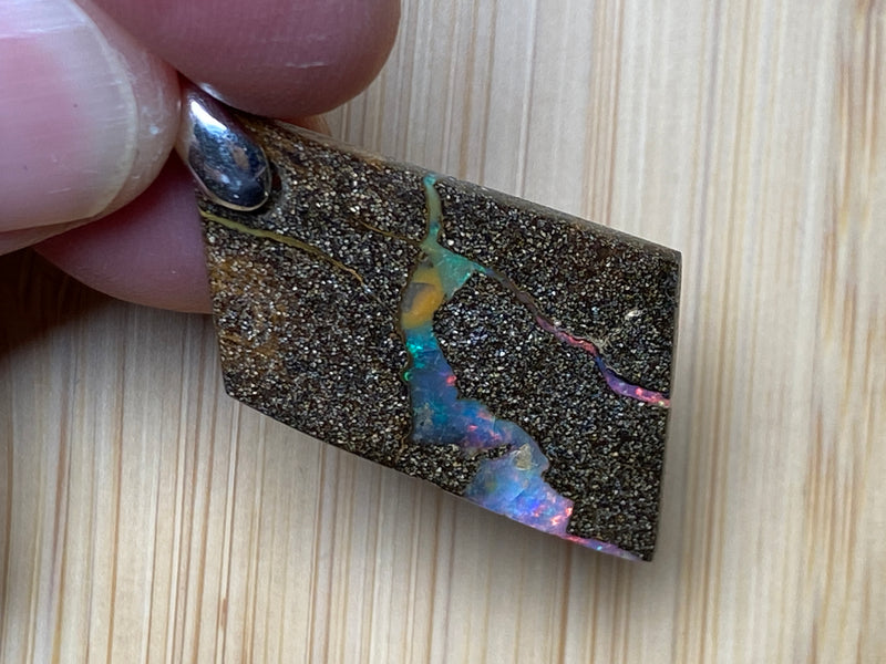 Natural Australian Boulder Opal Pendant, Double Sided Vein with Rainbow Of Colours