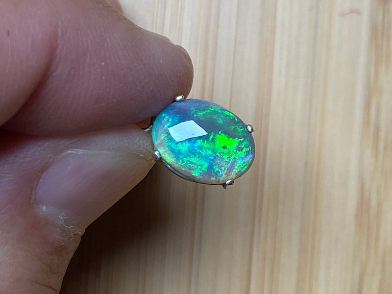 Natural Australian Solid Opal Pendant, Lightning Ridge Dark Crystal In Claw Silver Setting