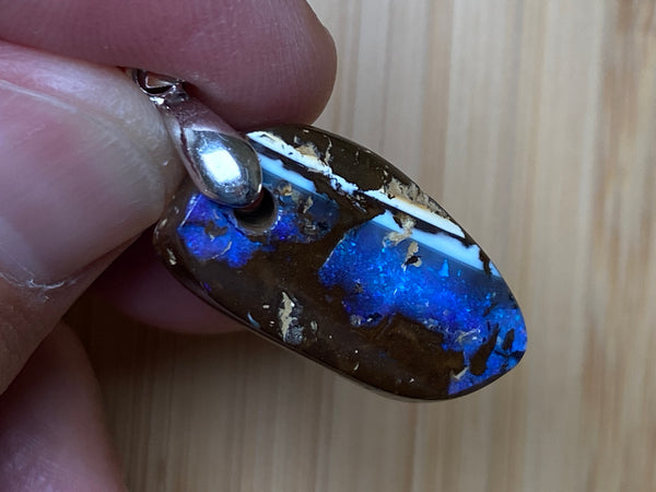 Natural Australian Boulder Opal Pendant, Beautiful Ocean Blues