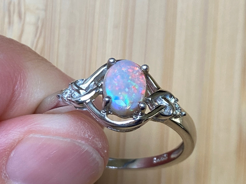 Natural Australian Opal Ring, Coober Pedy Reds, Size 9.5