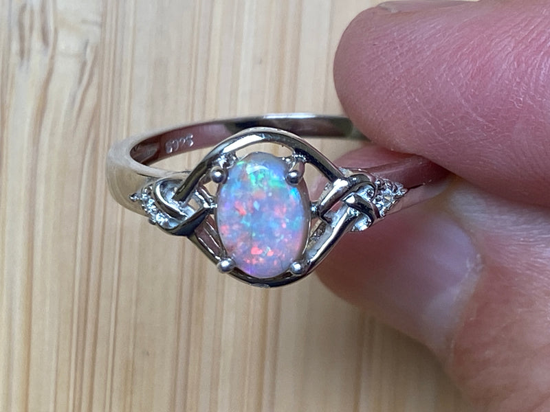 Natural Australian Opal Ring, Coober Pedy Reds, Size 9.5