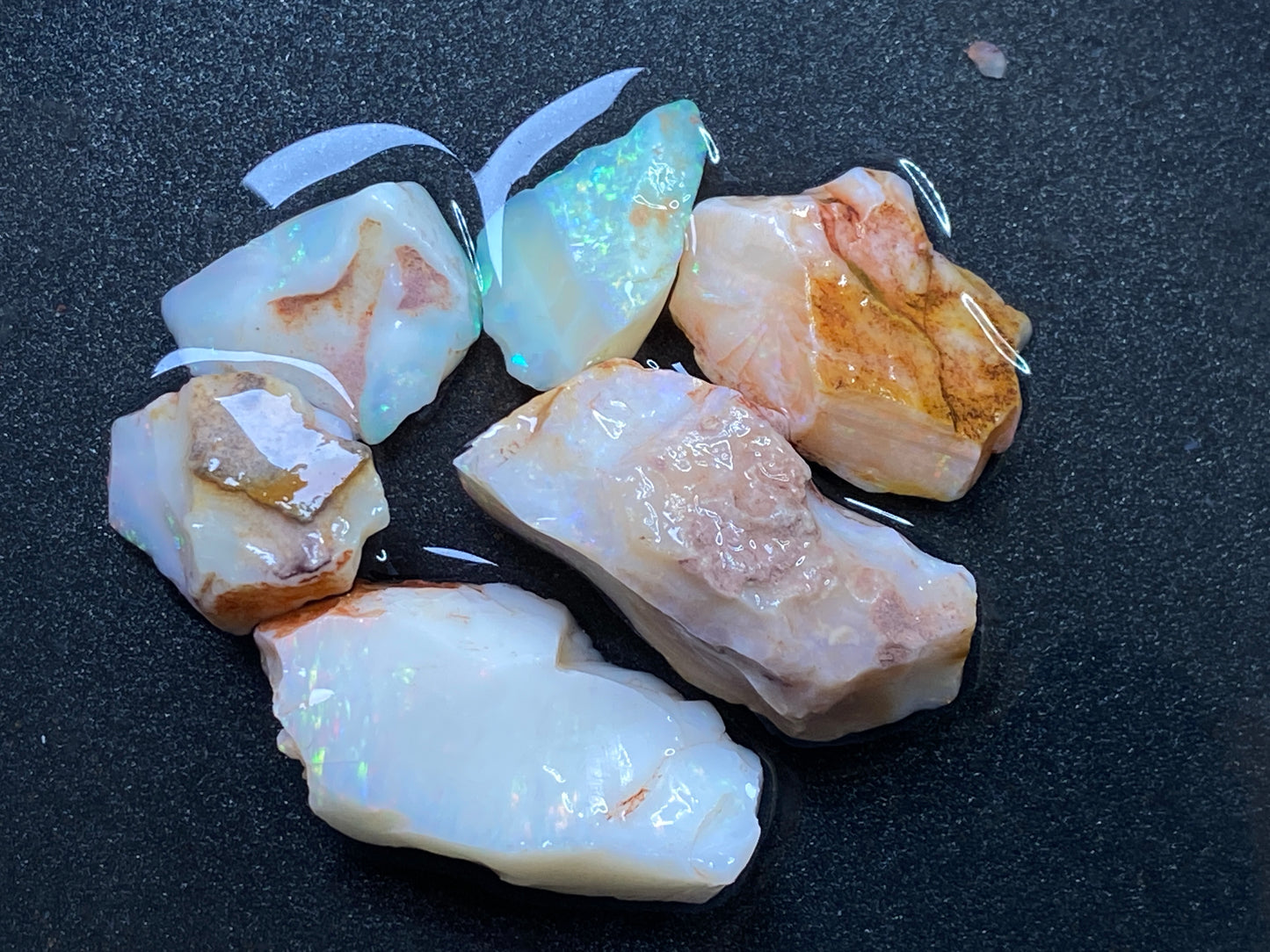 1oz Natural Australian Opal Parcel, 6 Stones In The Rough, Coober Pedy Crystal and White