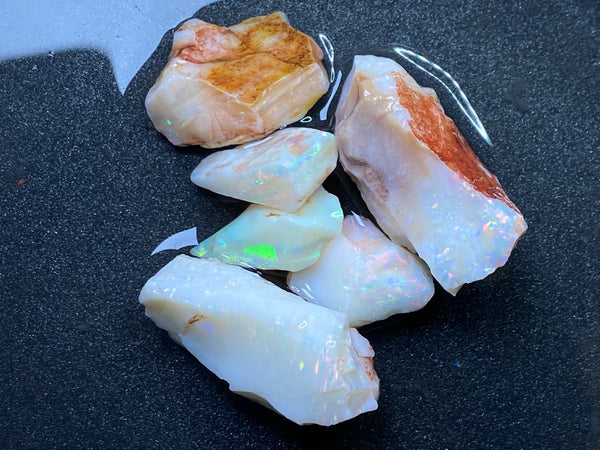 1oz Natural Australian Opal Parcel, 6 Stones In The Rough, Coober Pedy Crystal and White