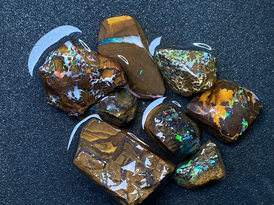 1oz Natural Australian Opal Parcel, 8 Stones, Boulder In The Rough, Great Colours