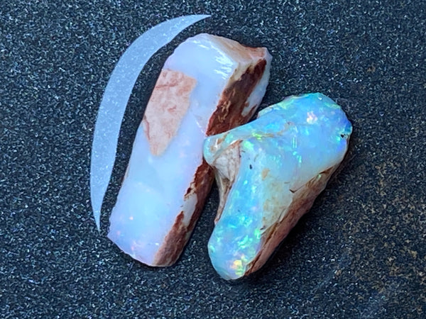24 Cts Natural Australian Crystal Opal, 2 Stones In The Rough, Coober Pedy AAA Grade.