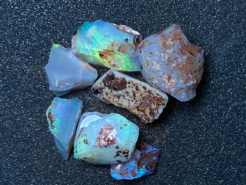 30 CTS Natural Australian Opal Parcel, 7 Small Stones In The Rough, Lambina