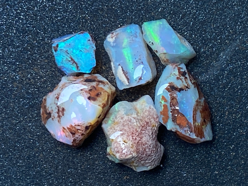30 CTS Natural Australian Opal Parcel, 6 Small Stones In The Rough, Lambina