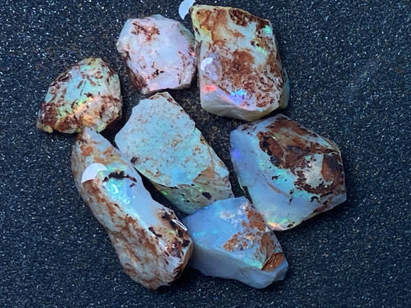 30 Cts Natural Australian Opal Parcel, 7 Small Stones In The Rough, Lambina