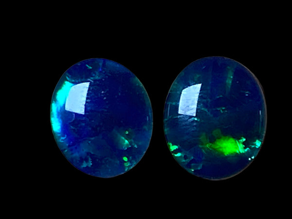 Natural Australian Opal Triplet Pair, Black With Very Bright Greens and Blues 12x10mm