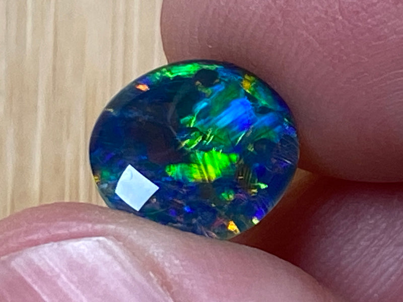 Natural Australian Opal Triplet Pair, Black With Very Bright Greens, Reds and Blues 12x10mm
