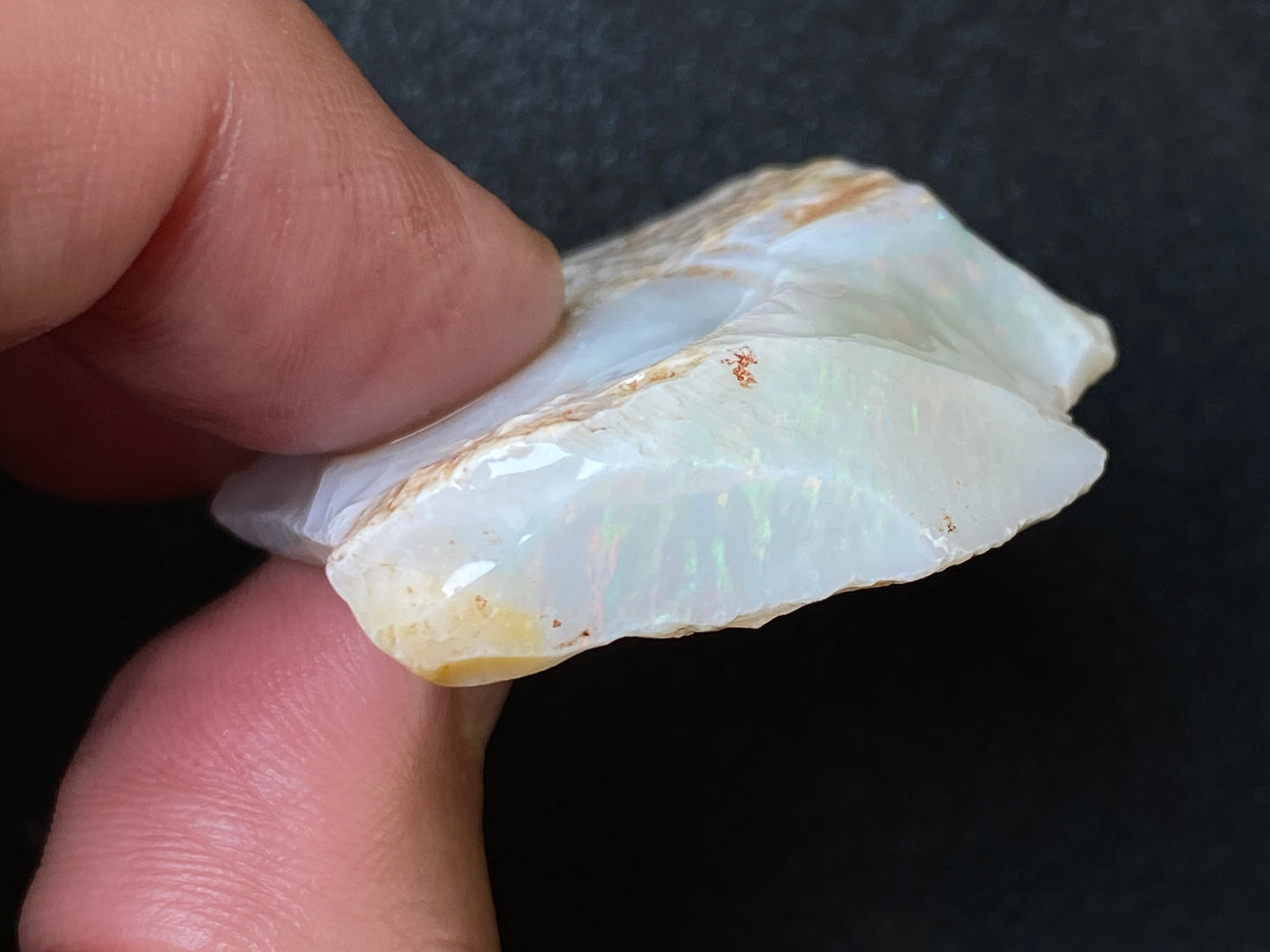 0.7oz Natural Australian Opal Stone, Coober Pedy In The Rough, Arrow Head Shape, Thick Colour Bar